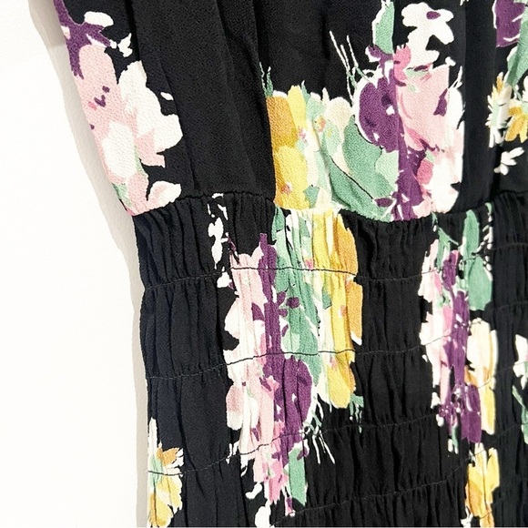 ByTiMo Floral Crepe Smocked Drop Waist Black Floral Gathered Maxi Dress small - Picture 7 of 11